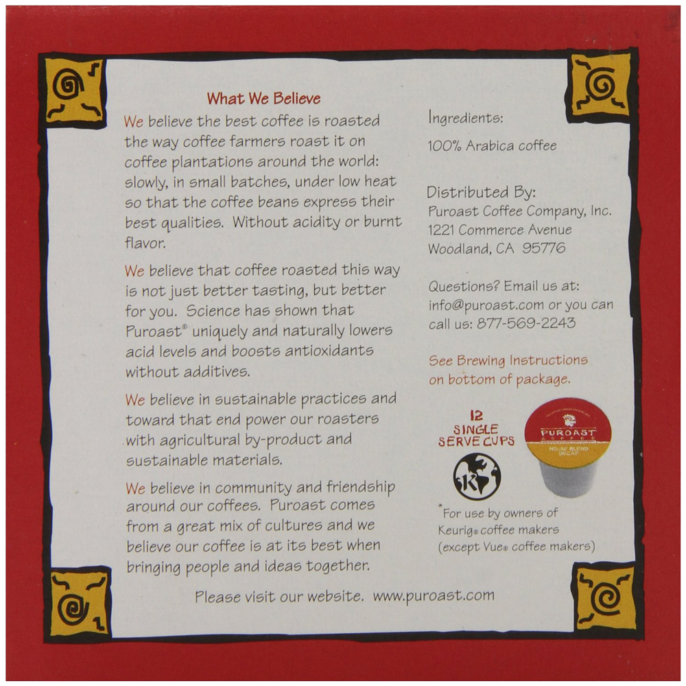 Puroast Low Acid Coffee Single Serve Keurig Compatible